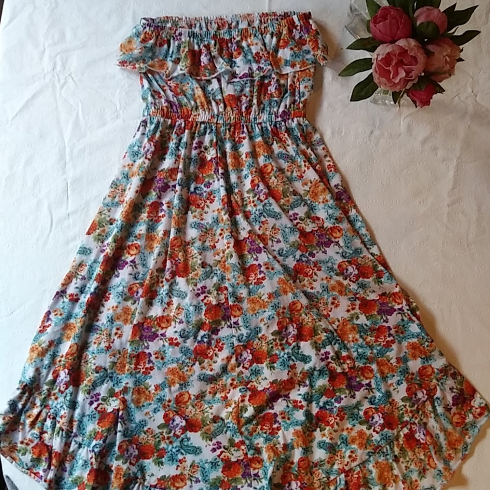 Hi-Low Strapless Paisley Sundress